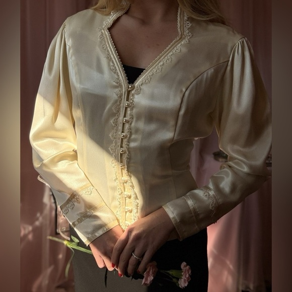 Gunnies Gunne Sax Vintage Blouse Top Lace Ribbon Trim - Picture 2 of 5